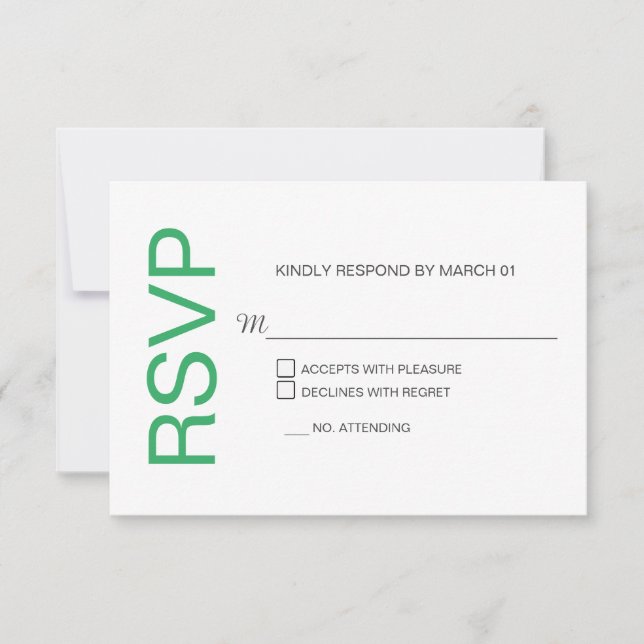 Respuesta de RSVP a la boda blanca verde del Mar M (Anverso)