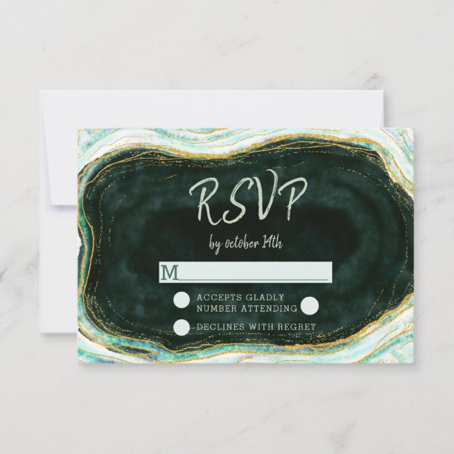 Respuesta de RSVP a la boda verde azulada verde y  (Anverso)