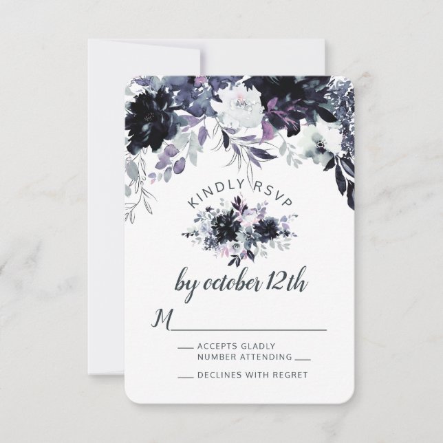 Respuesta de RSVP a la polvorienta boda azul flora (Anverso)