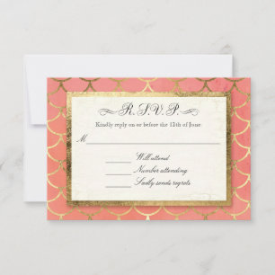 Respuesta de RSVP Boda formal Art Deco Shell Gold