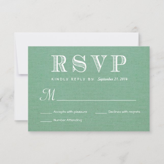 Respuesta de RSVP Burlap Mint Green Rustic Boda (Anverso)