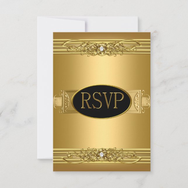 Respuesta de RSVP Cumpleaños Fiesta Oro Diamante (Anverso)
