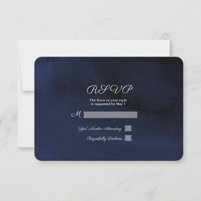 Respuesta de RSVP de acuarela moderna azul marino (Anverso)