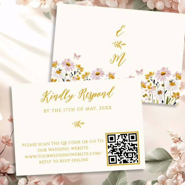 Respuesta de RSVP de Boda con Código QR de Flor Si (Subido por el creador)
