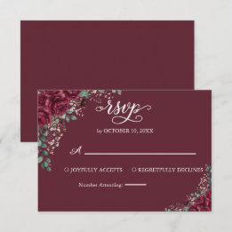 Respuesta de RSVP de boda con rosa de Borgoña y eu