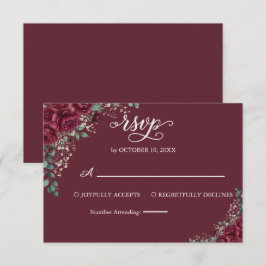 Respuesta de RSVP de boda con rosa de Borgoña y eu