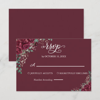 Respuesta de RSVP de boda con rosa de Borgoña y eu