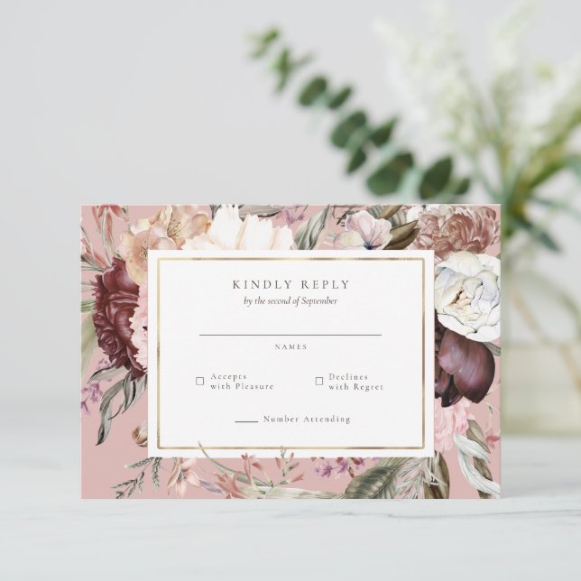 Respuesta de RSVP de Boda de Flor Silvestre con ma (Anverso de pie)