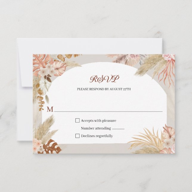 Respuesta de RSVP de boda de hierba de Pampas Boho (Anverso)