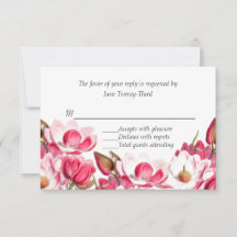 Respuesta de RSVP de boda de magnolias rosadas del