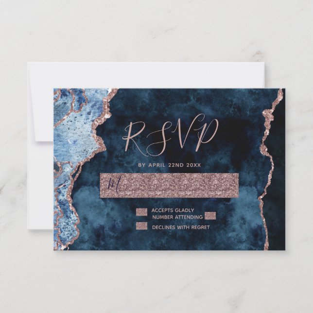 Respuesta de RSVP de Boda de Oro del Rosa Azul de  (Anverso)