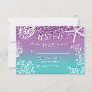 Respuesta de RSVP de boda de playa con ombre de la