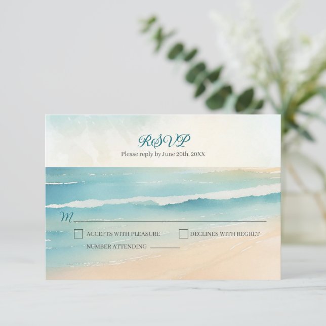 Respuesta de RSVP de Boda de Remos de Playa en Acu (Anverso de pie)