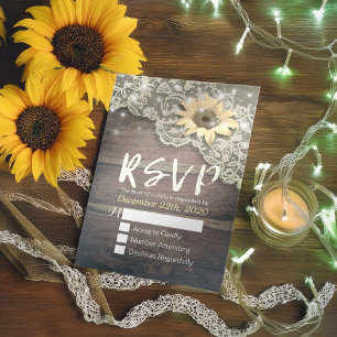Respuesta de RSVP de Boda Encaje Girasol Madera Lu