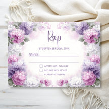 Respuesta de RSVP de Boda Floral Rosa y Púrpura