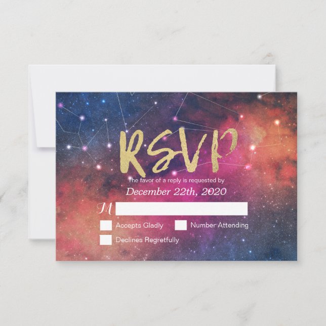 Respuesta de RSVP de Boda Galaxia Nebulosa Constel (Anverso)