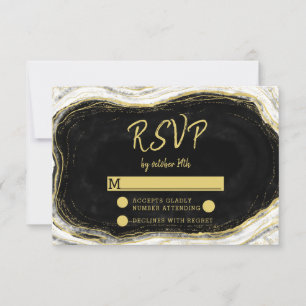 Respuesta de RSVP de Boda Geoda Negro Blanco y Dor