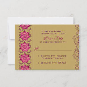 Respuesta de RSVP de Boda India Rosa Dorado con Pa