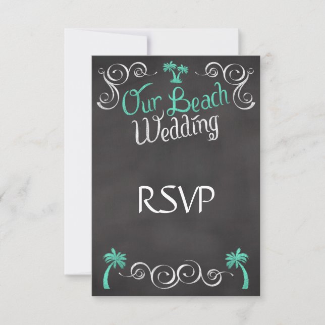 Respuesta de RSVP de Boda Verde azulada de Chalkbo (Anverso)