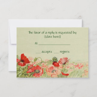Respuesta de RSVP de boda vintage, flores de amapo