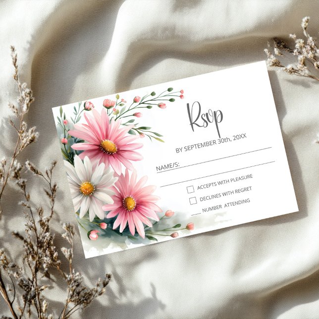 Respuesta de RSVP de Bodas de Margaritas Rosadas y (Subido por el creador)