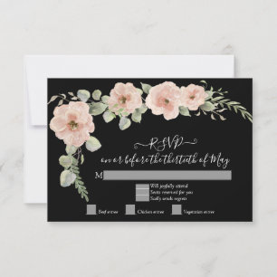 Respuesta de RSVP de Floral Negro Boho Rosa Rubor