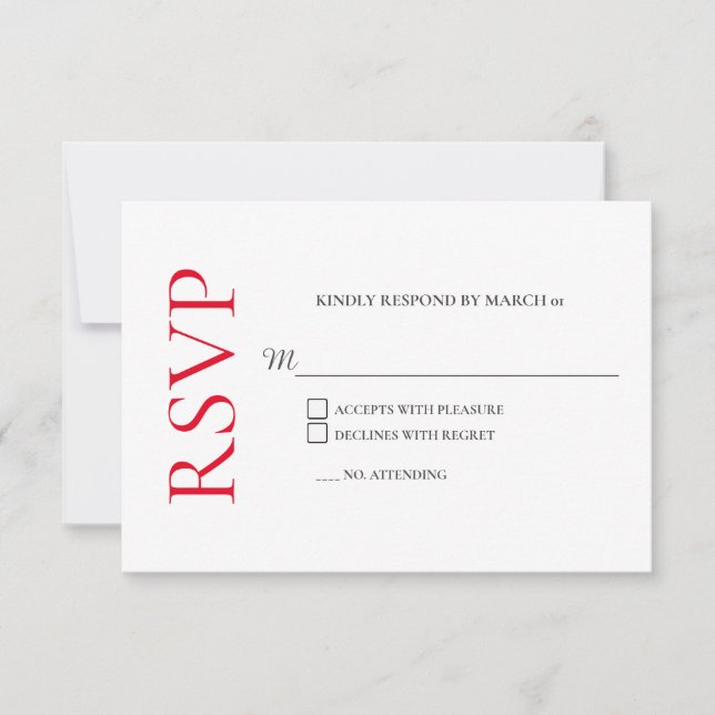 Respuesta de RSVP de la clásica boda blanca roja (Anverso)