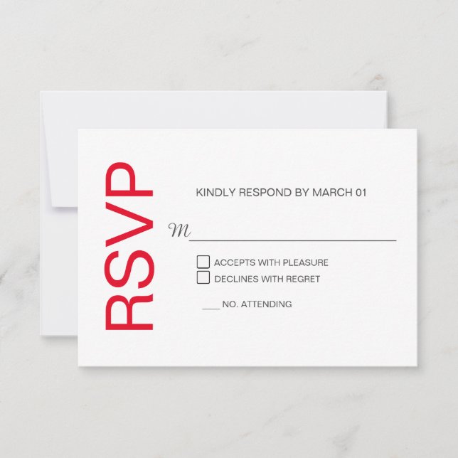 Respuesta de RSVP de la moderna boda blanca roja (Anverso)