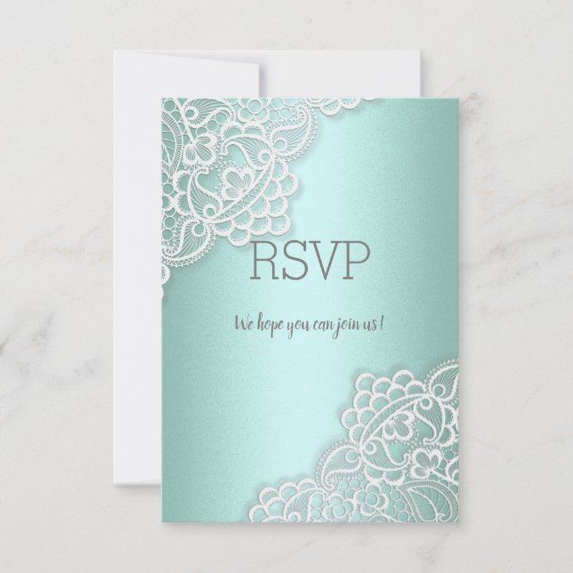 Respuesta de RSVP elegante en encaje verde menta p (Anverso)