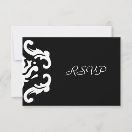 Respuesta de RSVP en elegante damasco negro y blan