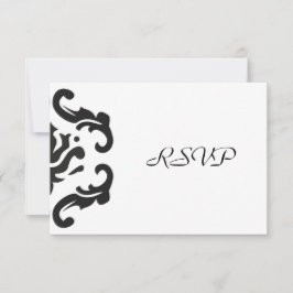 Respuesta de RSVP en elegante damasco negro y blan