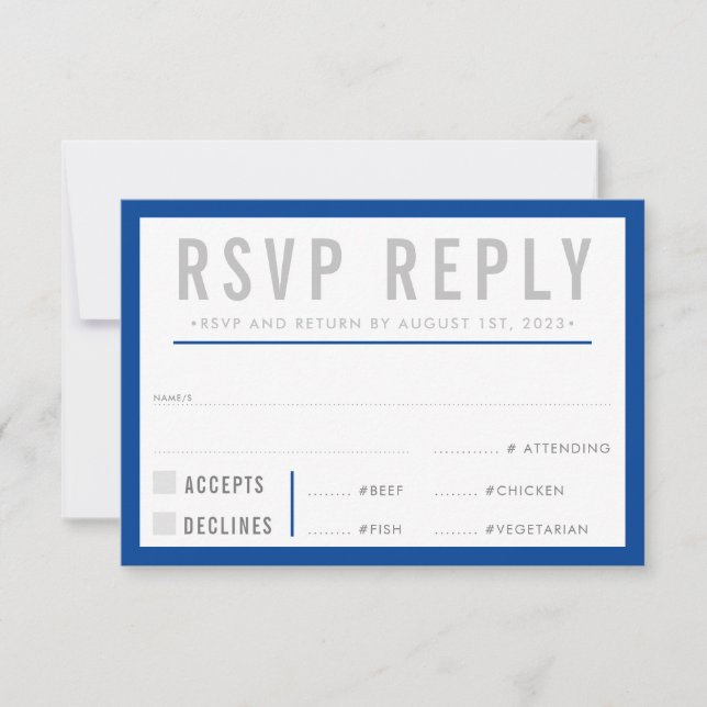 RESPUESTA DE RSVP moderna negrita niño azul gris (Anverso)