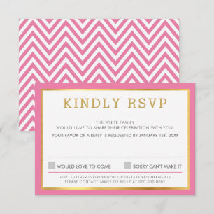 RESPUESTA DE RSVP patrón de chevron simple rosa 