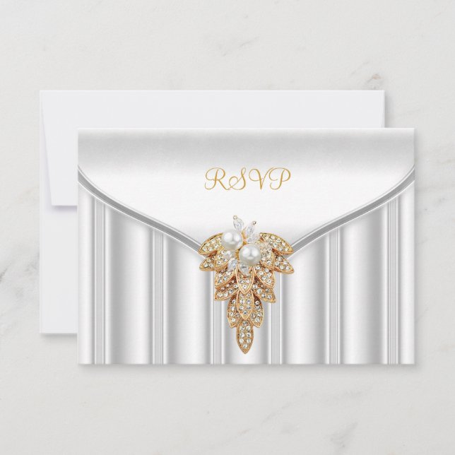 Respuesta de RSVP Reply Elegante Perla de Oro Blan (Anverso)