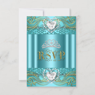 Respuesta de RSVP Respuesta Azul Teal Dorado Quinc