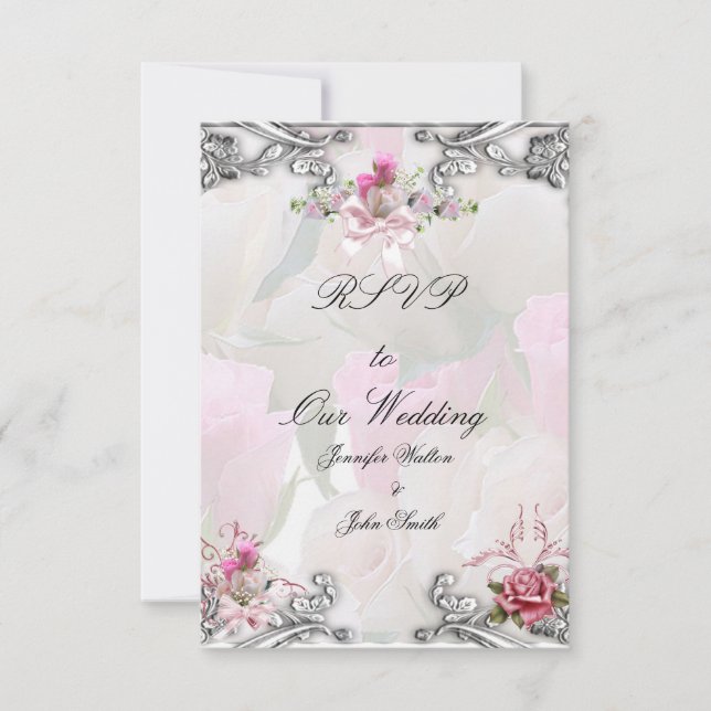 Respuesta de RSVP Respuesta Boda Rosa Pink Plata B (Anverso)