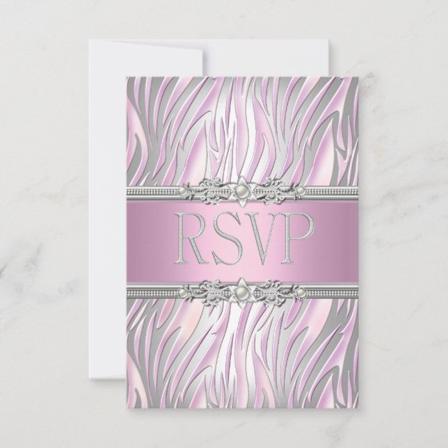 Respuesta de RSVP Respuesta Cebra Rosa Blanco Plat (Anverso)