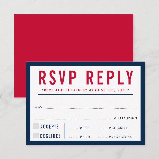 RESPUESTA DE RSVP RESPUESTA Niño moderno audaz roj (Anverso / Reverso)