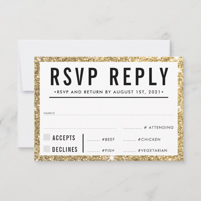 RESPUESTA DE RSVP RESPUESTA simple purpurina de or (Anverso)