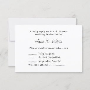 Respuesta de texto de RSVP de boda con selección d