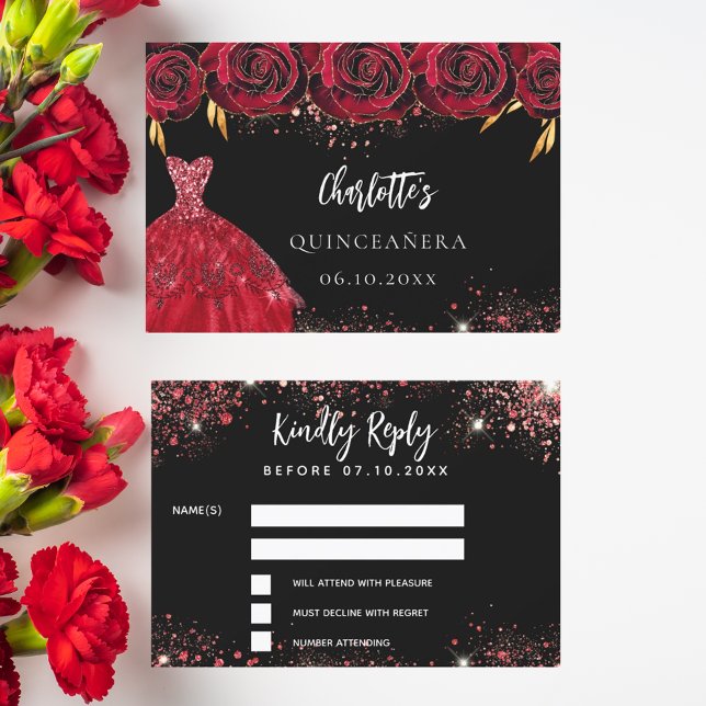 Respuesta de vestido rojo negro Quinceanera RSVP (Subido por el creador)