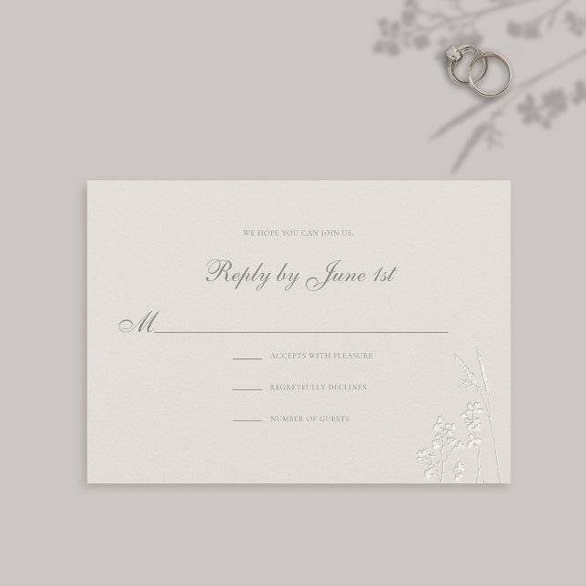 Respuesta del Boda Clásico Faux Grabado en relieve (formal wedding response card traditional reply ecru faux embossed wildflowers elegant modern classic)
