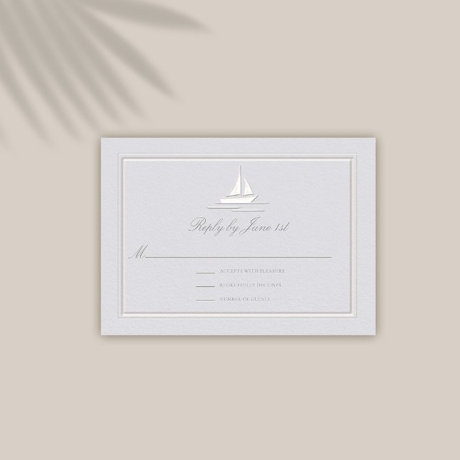 Respuesta del Boda costero del bastidor Grabado en (coastal wedding reply respond rsvp card modern classic formal traditional frame faux embossed boat)