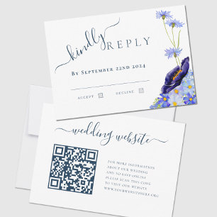 Respuesta del Boda de código QR floral azul floral