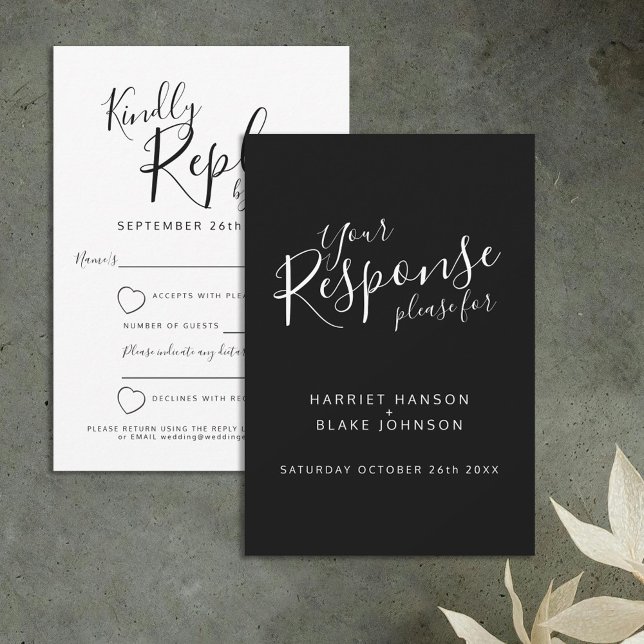 Respuesta del boda de corazón blanco y negro RSVP (Subido por el creador)