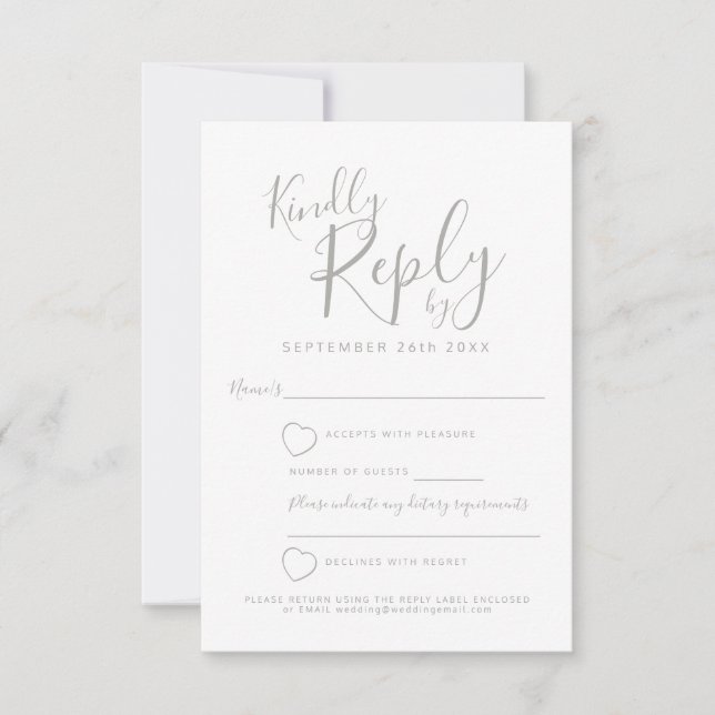 Respuesta del boda de corazón gris y blanco RSVP (Anverso)