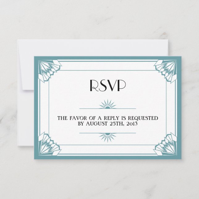 Respuesta del boda de Jazz age blue Art Deco RSVP (Anverso)