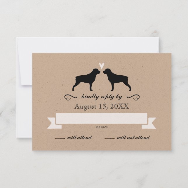 Respuesta del Boda de siluetas Rottweiler RSVP (Anverso)