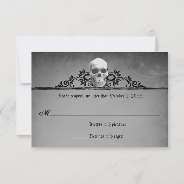 Respuesta del Boda de Skull Frame Halloween RSVP (Anverso)