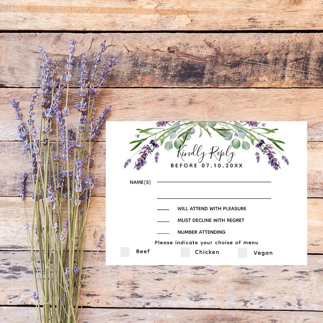 Respuesta del boda del eucalipto de Lavender menú  (Subido por el creador)
